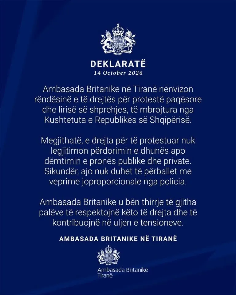 Ambasada Britanike paralajmëron Policinë  Jo forcë ndaj studentëve 